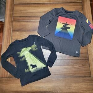 2 Toddler LS Tees: Glow-In-The-Dark Alien & Snowboarder (Quick-Dri) Tees - 5T